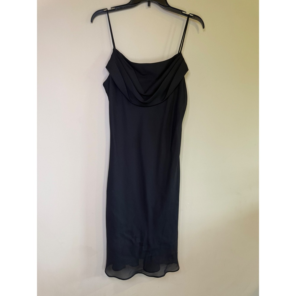 Onyx Nite Black Cowl Neck Spaghetti Strap Cocktail Dress Made in USA Womens 14